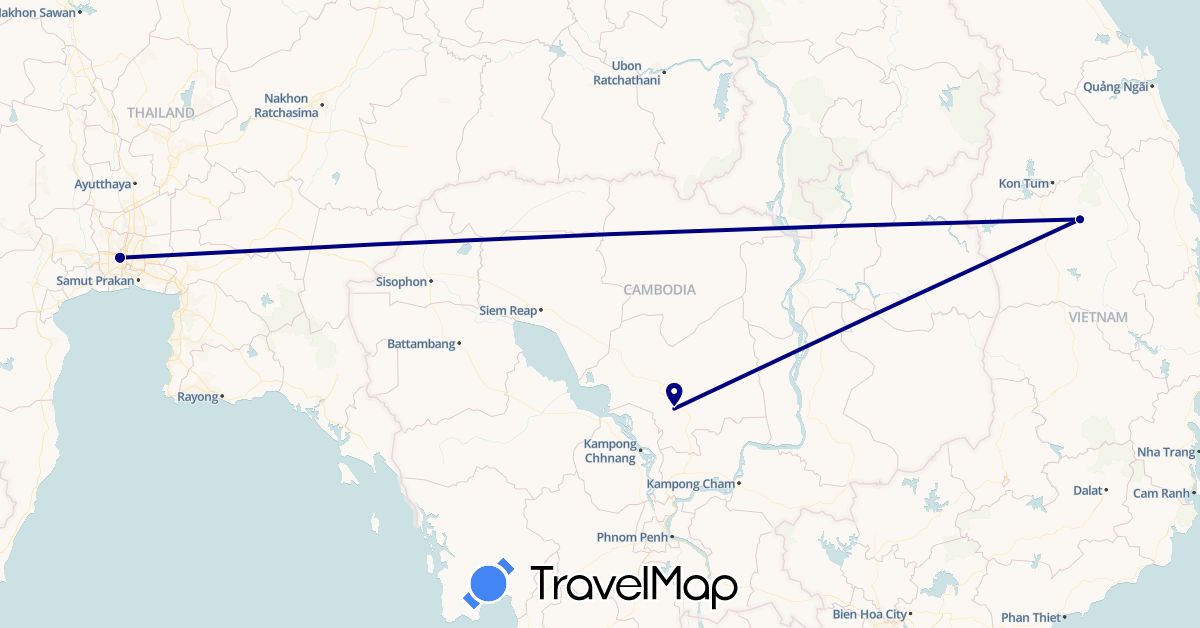 TravelMap itinerary: driving in Cambodia, Thailand, Vietnam (Asia)